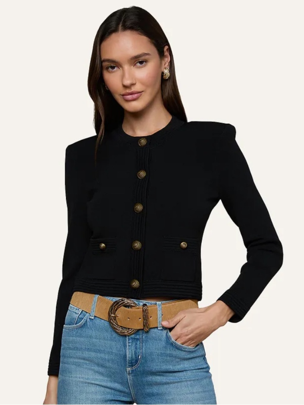 L'AGENCE  Patsy Cropped Crewneck Cardigan